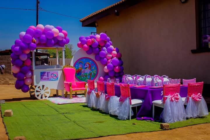 Colourful outdoor kids party setup