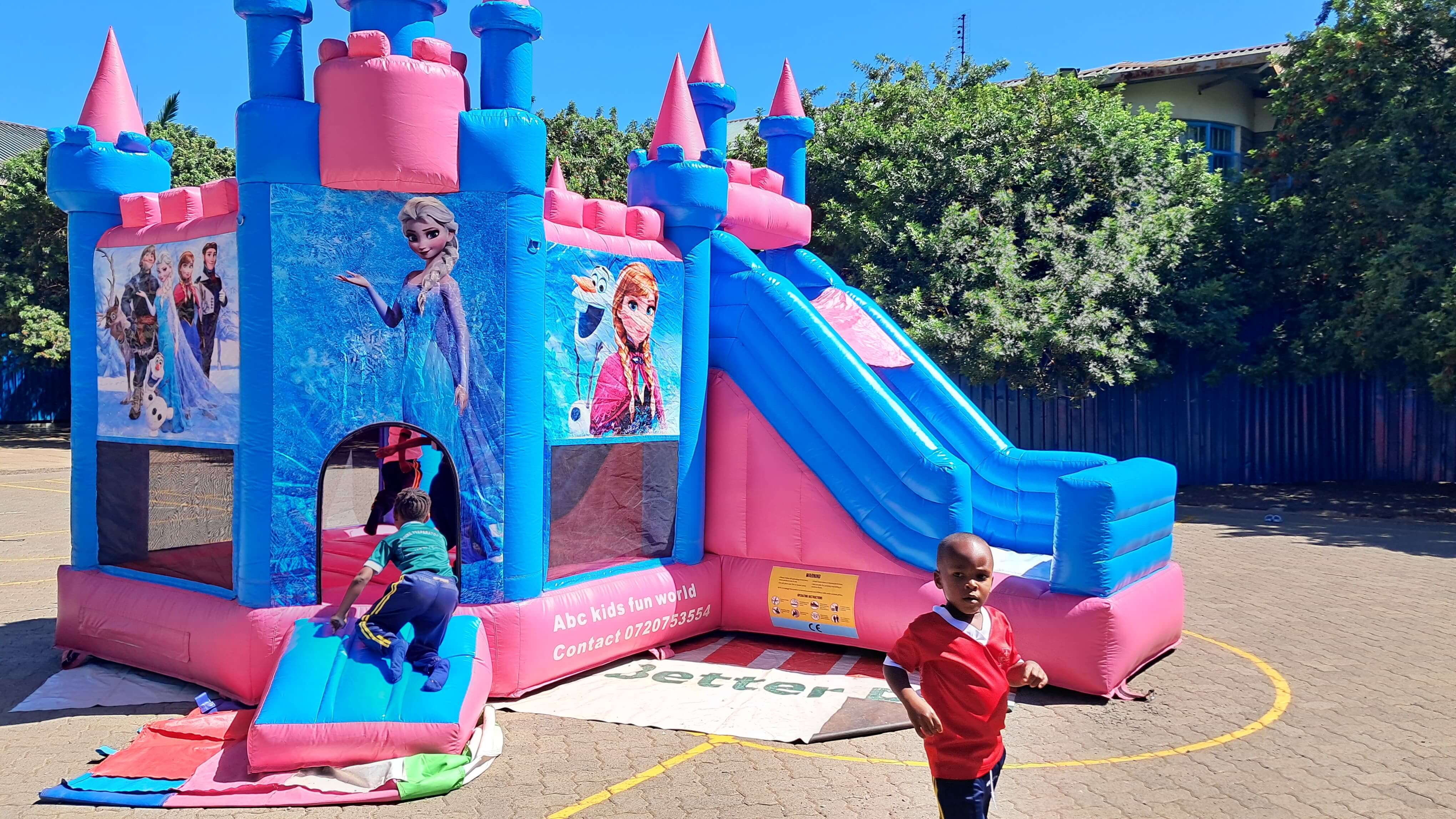 Playing in frozen bouncy castle